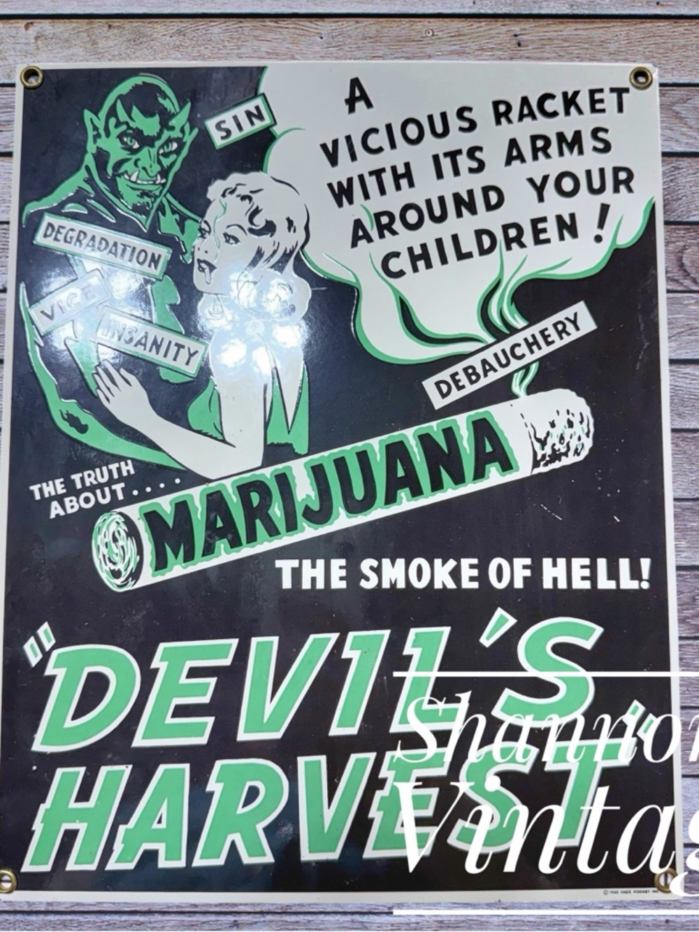 Devil’s Harvest Ande Rooney VNTG 1996 Porcelain Sign